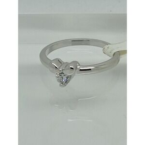 Delightful Vintage 1990's Silver Tone Bow Ribbon Band Ring‎ CZ Solitaire Size 7